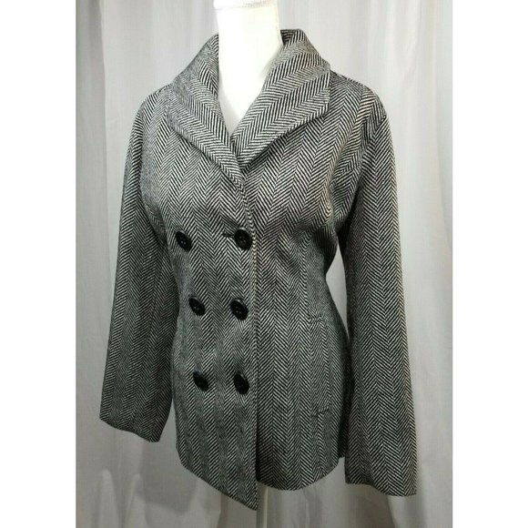 Rampage Women Size Large Coat Jacket Black White, Tweed Double Breasted - Picture 3 of 7